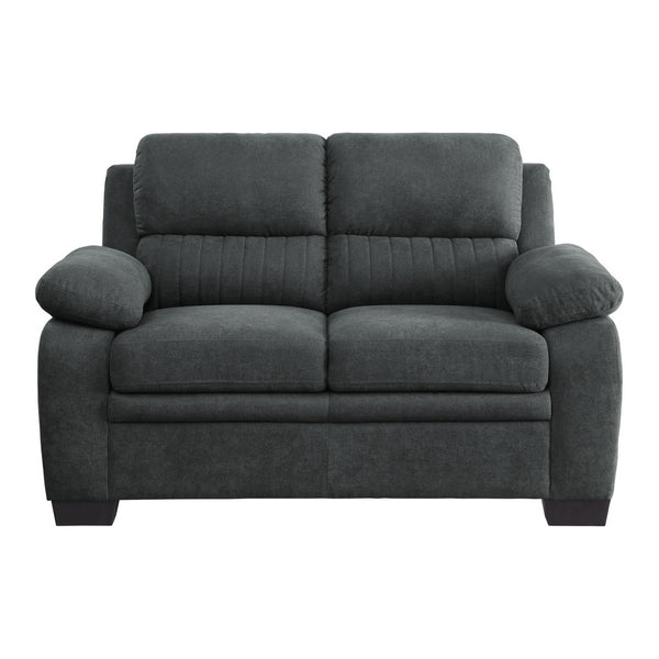 Benzara Hugh 58 Inch Loveseat Dark Gray Polyester Foam Cushioned Solid Wood - BM315494