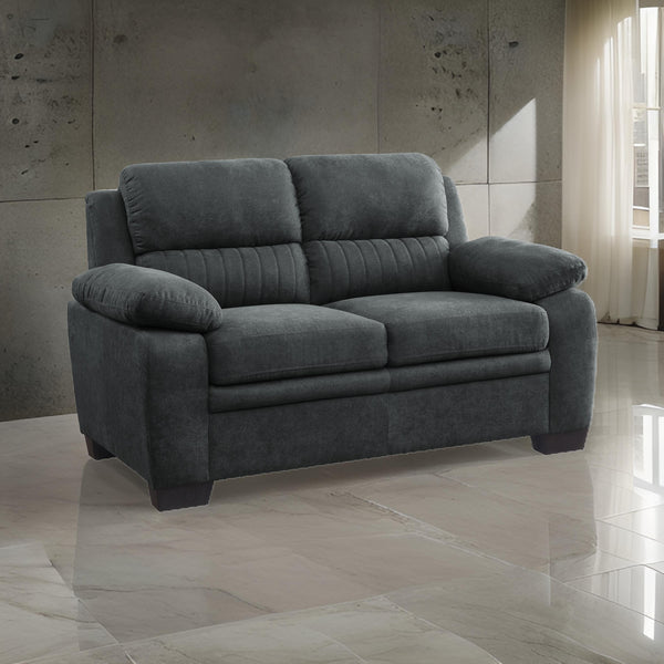 benzara Hugh 58 Inch Loveseat Dark Gray Polyester Foam Cushioned Solid Wood - BM315494