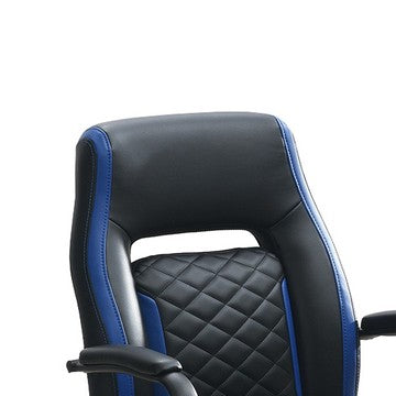 Benzara Ida 26 Inch Ergonomic Office Chair Faux Leather Swivel Seat Black Blue - BM284334