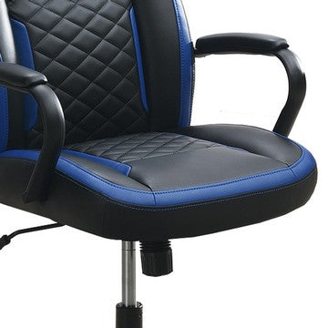 Benzara Ida 26 Inch Ergonomic Office Chair Faux Leather Swivel Seat Black Blue - BM284334