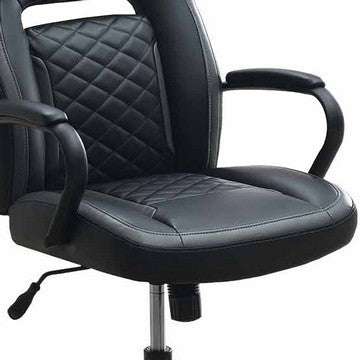 Benzara Ida 26 Inch Ergonomic Office Chair Faux Leather Swivel Seat Black Gray - BM284335