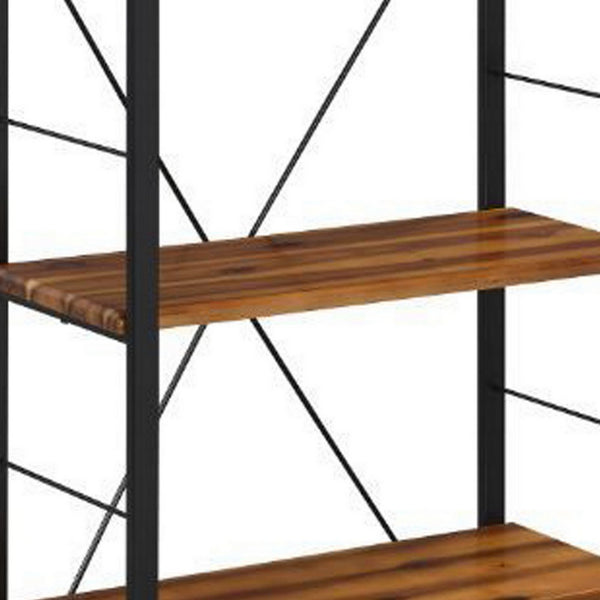 Benzara Industrial Bookshelf With 4 Shelves And Open Metal Frame Brown And Black - BM209629