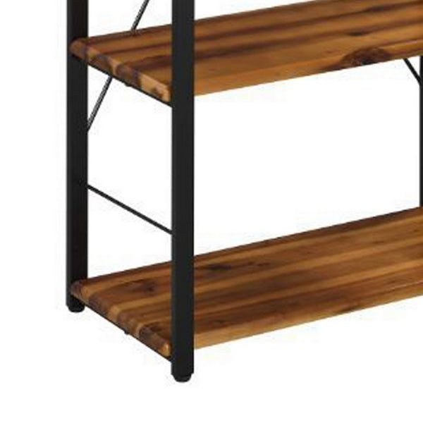 Benzara Industrial Bookshelf With 4 Shelves And Open Metal Frame Brown And Black - BM209629
