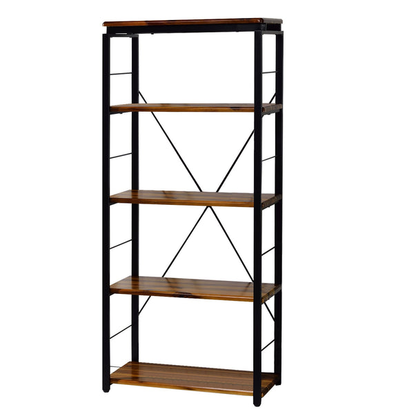benzara Industrial Bookshelf with 4 Shelves and Open Metal Frame Brown and Black - BM209629
