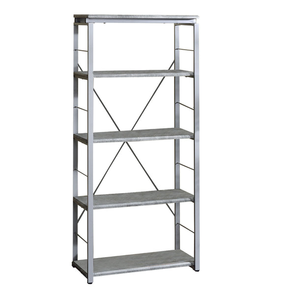 Benzara Industrial Bookshelf With 4 Shelves And Open Metal Frame In Silver And Gray - BM209626