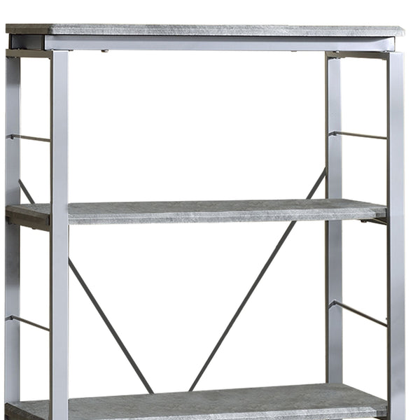 Benzara Industrial Bookshelf With 4 Shelves And Open Metal Frame In Silver And Gray - BM209626