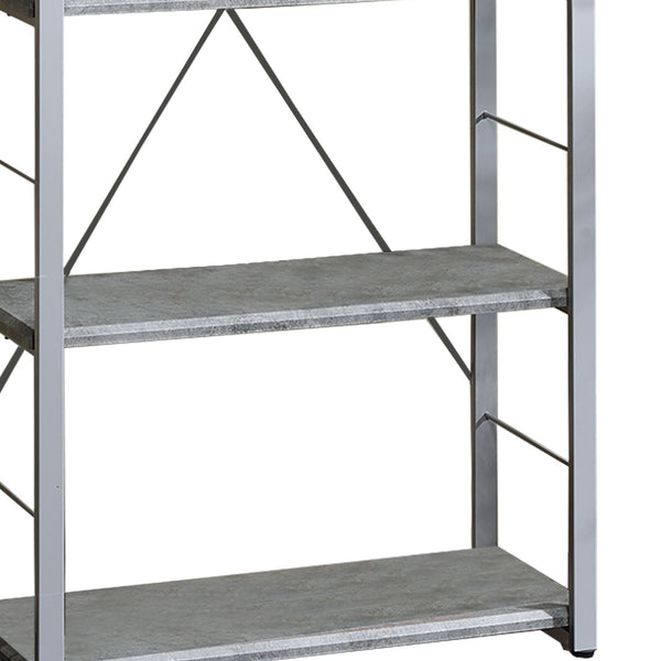 Benzara Industrial Bookshelf With 4 Shelves And Open Metal Frame In Silver And Gray - BM209626