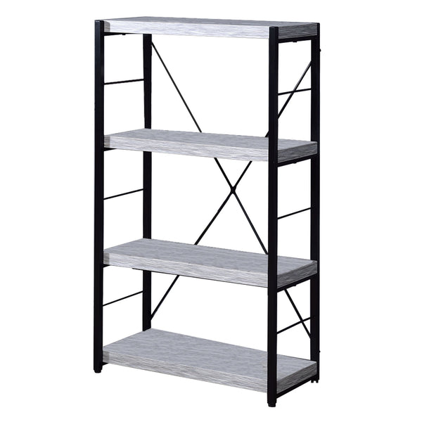 benzara Industrial Bookshelf with 4 Shelves and Open Metal Frame White and Black - BM209632