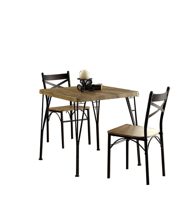 Benzara Industrial Style 3 Piece Dining Table Wood And Metal Brown And Black - BM119853