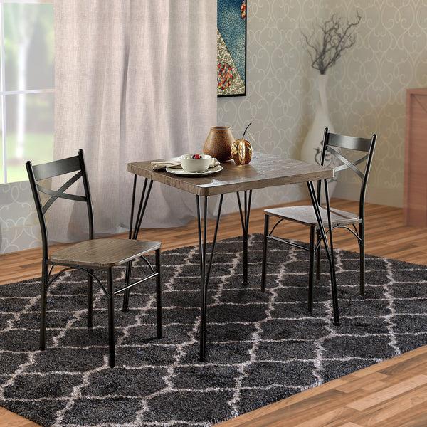 Benzara Industrial Style 3 Piece Dining Table Wood And Metal Brown And Black - BM119853