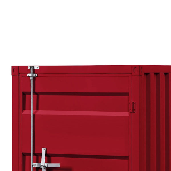 Benzara Industrial Style Metal Base Single Door Chest With Slated Pattern Red - BM207430