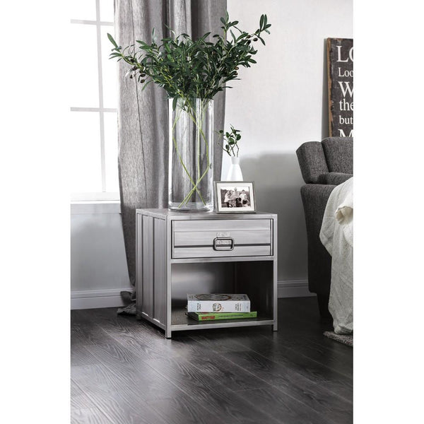 benzara Industrial Style Metal Nightstand with Drawer and Bottom Shelf Gray