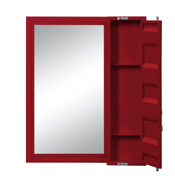 Benzara Industrial Style Metal Vanity Mirror With Recessed Door Storage Red - BM204631