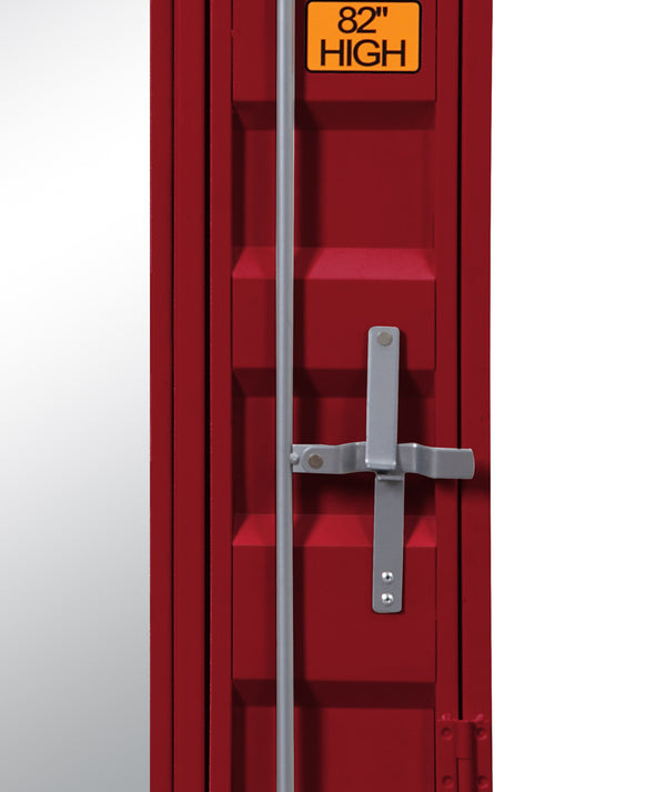 Benzara Industrial Style Metal Vanity Mirror With Recessed Door Storage Red - BM204631