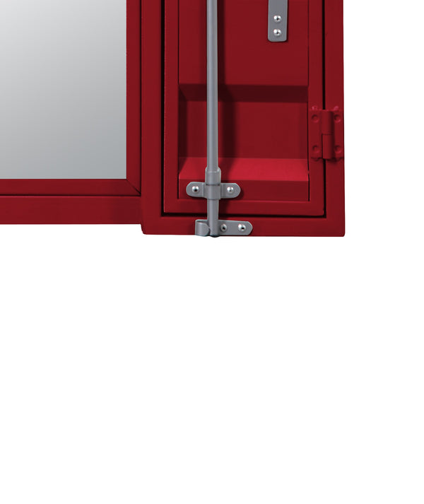 Benzara Industrial Style Metal Vanity Mirror With Recessed Door Storage Red - BM204631