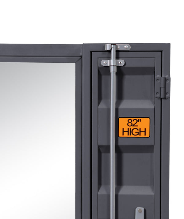 Benzara Industrial Style Metal Vanity Mirror With Recessed Door Storage Gray - BM204615