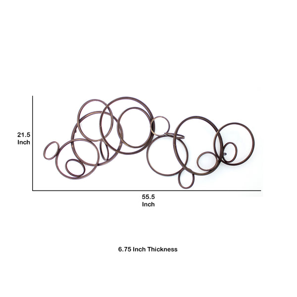 Benzara Industrial Style Metal Wall Decor With Multiple Circles Bronze - BM209107