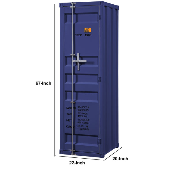 Benzara Industrial Style Metal Wardrobe With Recessed Door Front Blue - BM204626