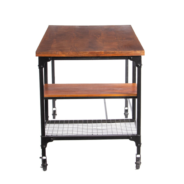 Benzara Industrial Style Wooden Desk With Two Bottom Shelves Brown And Black - BM123677