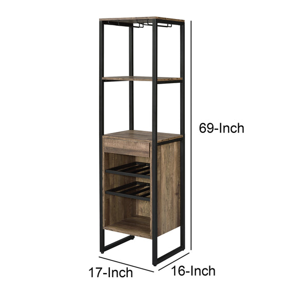 Benzara Industrial Wood And Metal Wine Rack With 3 Compartments In Brown And Black - BM211138