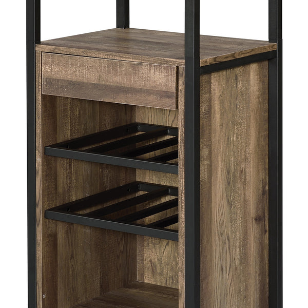 Benzara Industrial Wood And Metal Wine Rack With 3 Compartments In Brown And Black - BM211138