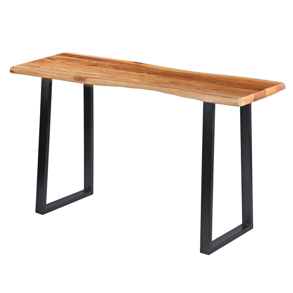 Benzara Industrial Wooden Live Edge Desk With Metal Sled Leg Support Brown And Black By The Urban Port - UPT-195122