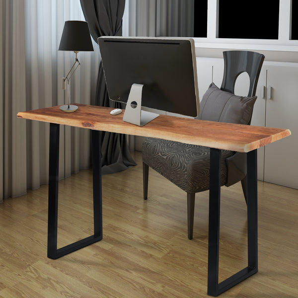 benzara Industrial Wooden Live Edge Desk with Metal Sled Leg Support Brown and Black By The Urban Port - UPT-195122