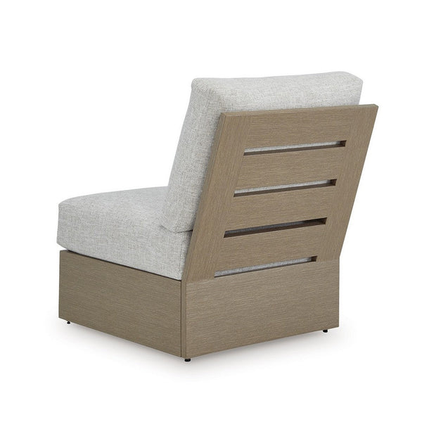 Benzara Isle Outdoor Armless Chair Gray Cushion Woodlike Brown Metal Frame -BM329004