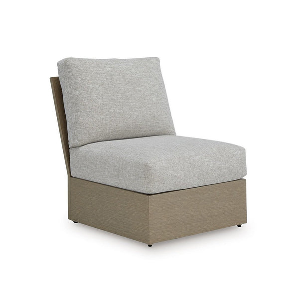 benzara Isle Outdoor Armless Chair Gray Cushion Woodlike Brown Metal Frame -BM329004