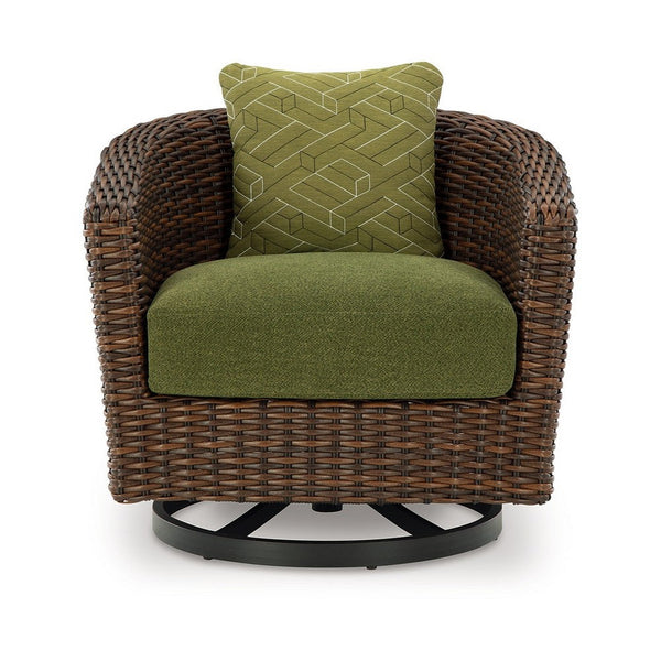 Benzara Izon Outdoor Swivel Lounge Chair Green Polyester Brown Black Woven -BM328984