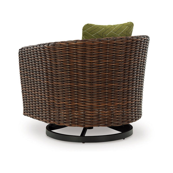 Benzara Izon Outdoor Swivel Lounge Chair Green Polyester Brown Black Woven -BM328984