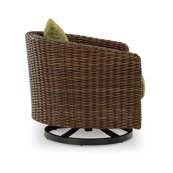 Benzara Izon Outdoor Swivel Lounge Chair Green Polyester Brown Black Woven -BM328984