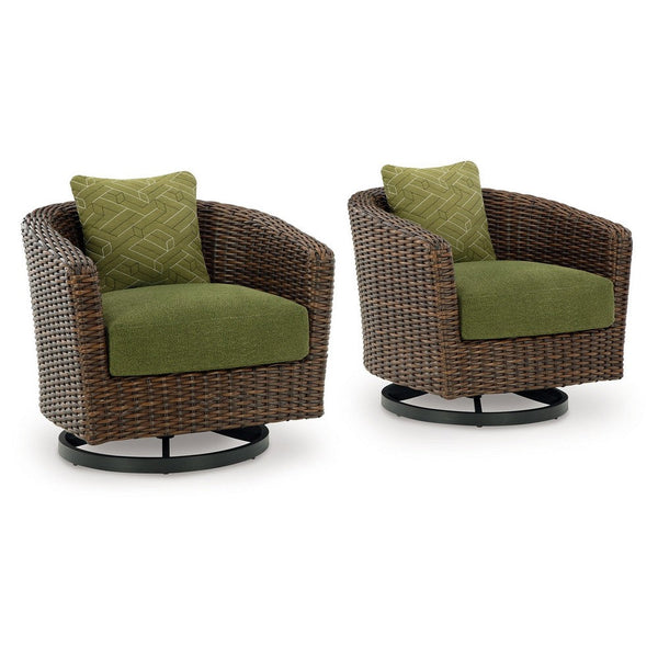 benzara Izon Outdoor Swivel Lounge Chair Green Polyester Brown Black Woven -BM328984