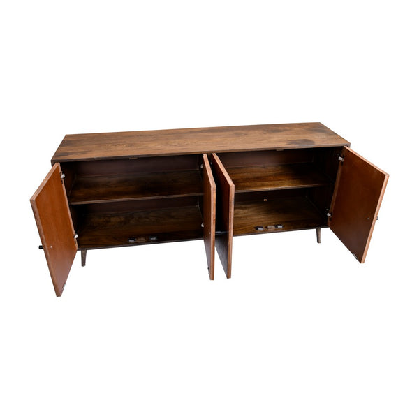 Benzara Jag 65 Inch Mango Wood Sideboard Buffet Cabinet Console 2 Door Sunburst Warm Brown - UPT-231465