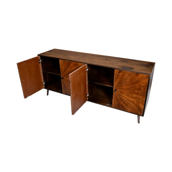 Benzara Jag 65 Inch Mango Wood Sideboard Buffet Cabinet Console 2 Door Sunburst Warm Brown - UPT-231465