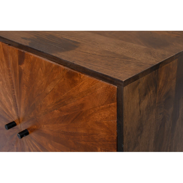 Benzara Jag 65 Inch Mango Wood Sideboard Buffet Cabinet Console 2 Door Sunburst Warm Brown - UPT-231465