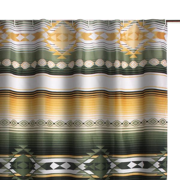 Benzara Jashua 72 Inch Shower Curtain Southwest Style Yellow Stripes Button Holes - BM293487