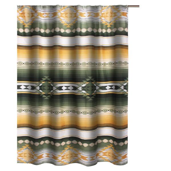 Benzara Jashua 72 Inch Shower Curtain Southwest Style Yellow Stripes Button Holes - BM293487