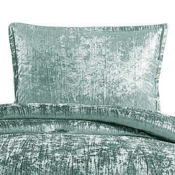 Benzara Jay 2 Piece Twin Comforter Set Polyester Velvet Deluxe Texture Green - BM283892
