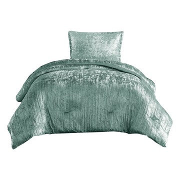 benzara Jay 2 Piece Twin Comforter Set Polyester Velvet Deluxe Texture Green - BM283892