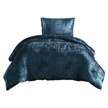 benzara Jay 2 Piece Twin Comforter Set Polyester Velvet Deluxe Texture Blue - BM283888