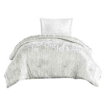 benzara Jay 2 Piece Twin Comforter Set Polyester Velvet Deluxe Texture White - BM283889