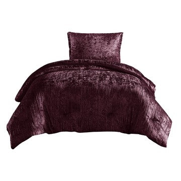 benzara Jay 2 Piece Twin Comforter Set Purple Polyester Velvet Deluxe Texture - BM283901