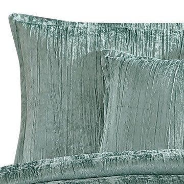 Benzara Jay 7 Piece Queen Comforter Set Green Polyester Velvet Deluxe Texture - BM283893