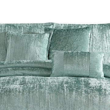 Benzara Jay 7 Piece Queen Comforter Set Green Polyester Velvet Deluxe Texture - BM283893