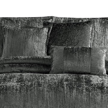 Benzara Jay 7 Piece Queen Comforter Set Polyester Velvet Deluxe Texture Gray - BM283896