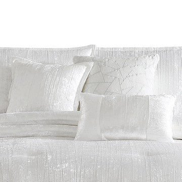 Benzara Jay 7 Piece Queen Comforter Set White Polyester Velvet Deluxe Texture - BM283890