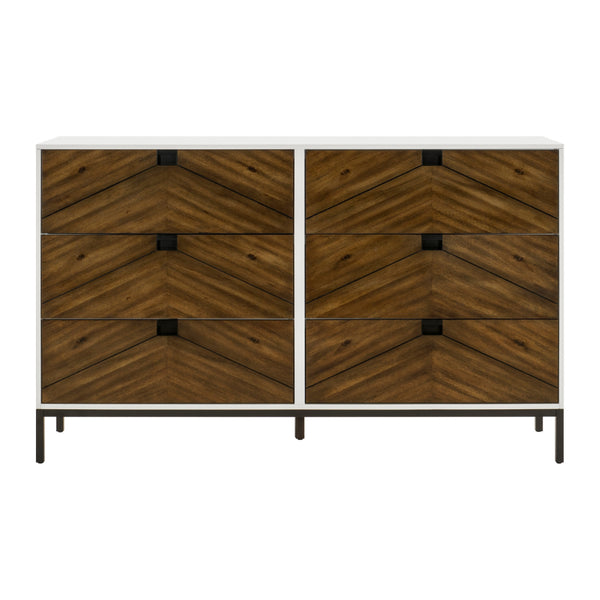 Benzara Jem 66 Inch Wide Dresser 6 Drawers Brown Fronts And White Acacia Veneer By Casagear Home - BM313180