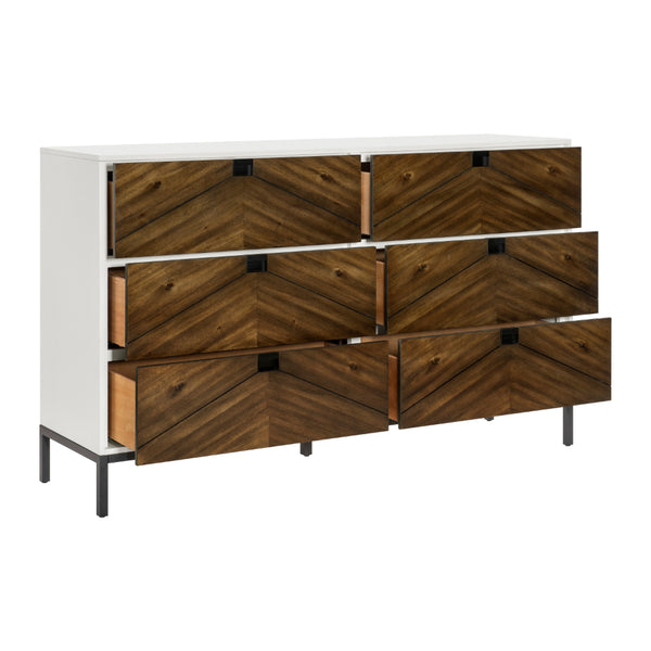 Benzara Jem 66 Inch Wide Dresser 6 Drawers Brown Fronts And White Acacia Veneer By Casagear Home - BM313180