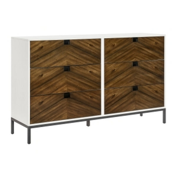 benzara Jem 66 Inch Wide Dresser 6 Drawers Brown Fronts and White Acacia Veneer By Casagear Home - BM313180
